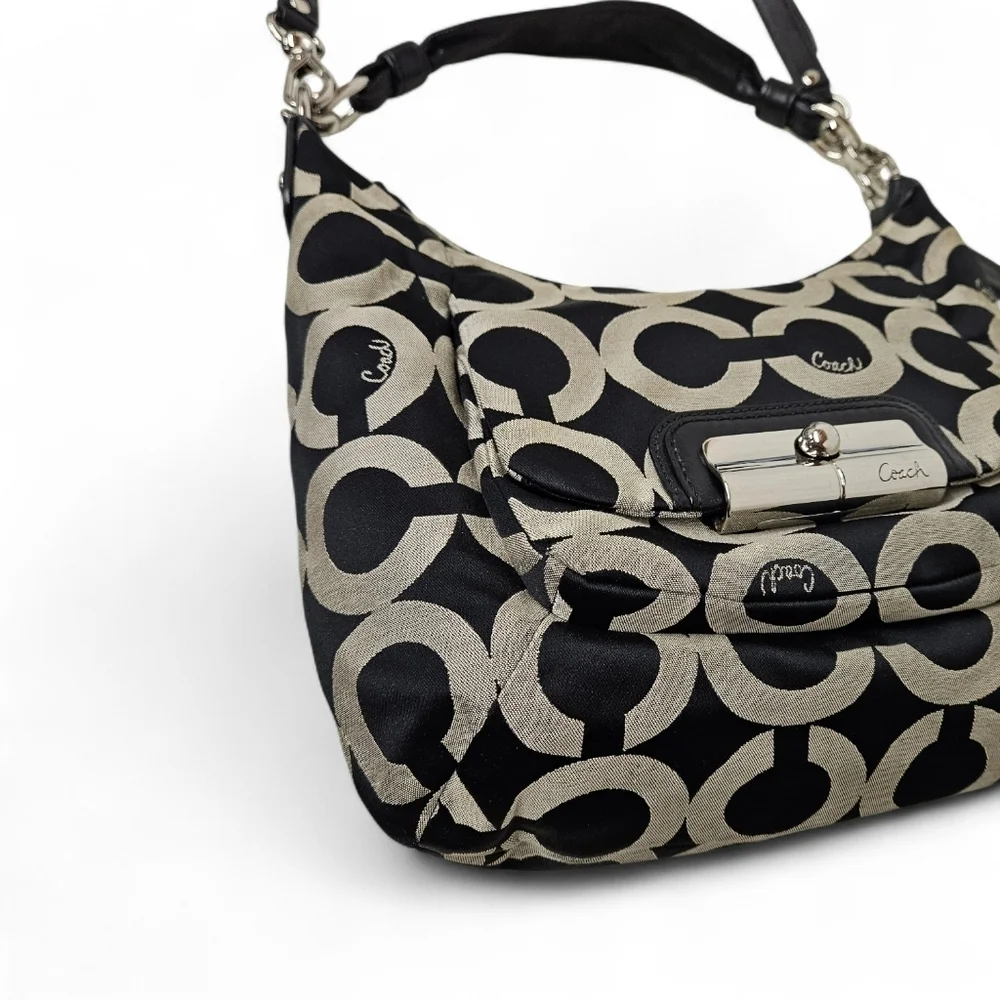 Coach Kristen Op Art Hobo Bag In Black And Gray Sateen From 2008